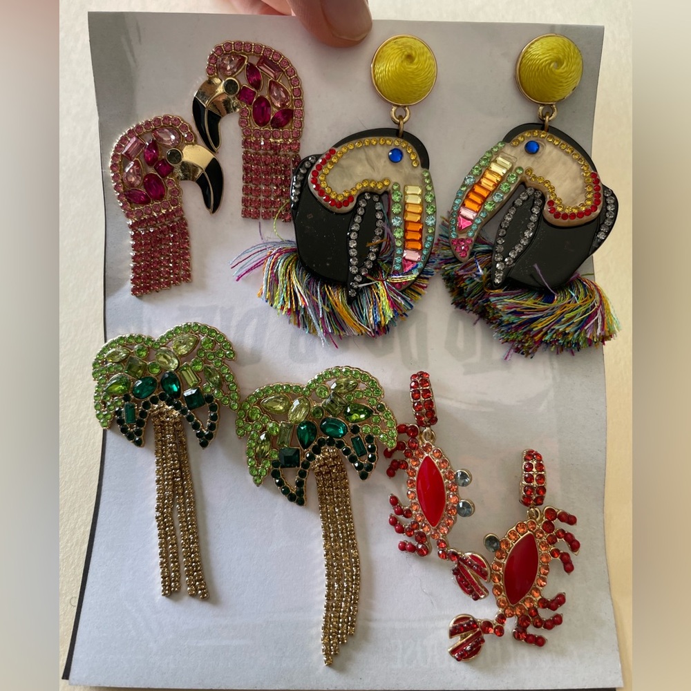 Set of 4 Summer Fun-Themed Pierced Earrings! Barely worn & beautiful condition